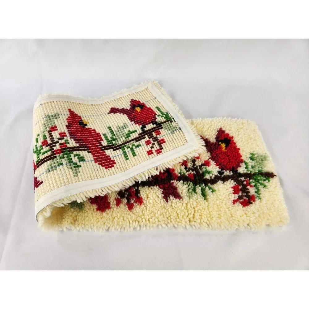 Vtg Finished Birds On A Wire Cardinals Latch Hook Rug Kit 40x11 Mary Maxim 18021